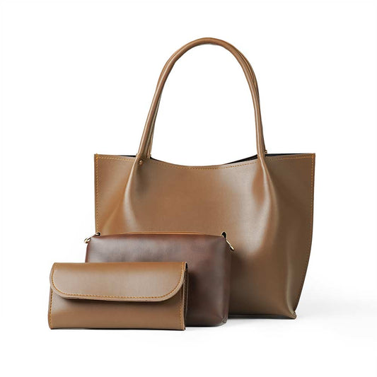 Falcon Plain Tote Set of 3 Bag Brown